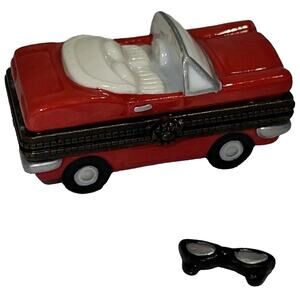 Hinged Trinket Box Midwest of Cannon Falls Red Car w/ Sunglasses Charm Porcelain